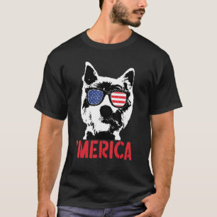Merica Westie Hund American Flagga Sunglass 4:e T Shirt