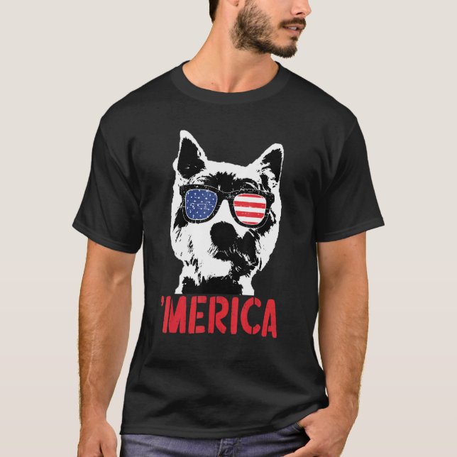 Merica Westie Hund American Flagga Sunglass 4:e T Shirt (Framsida)
