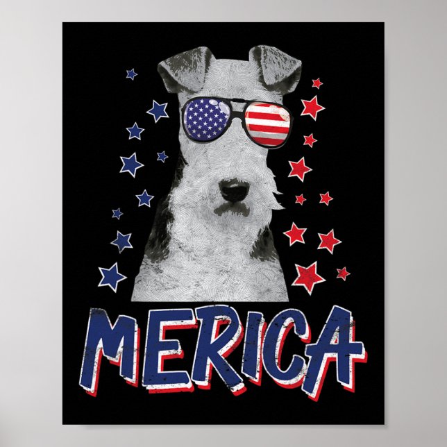 Merica Wire Fox Terrier Hund 4:e juli Usa Gift Poster (Framsidan)