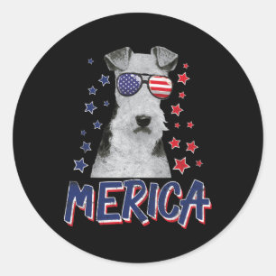 Merica Wire Fox Terrier Hund 4:e juli Usa Gift Runt Klistermärke