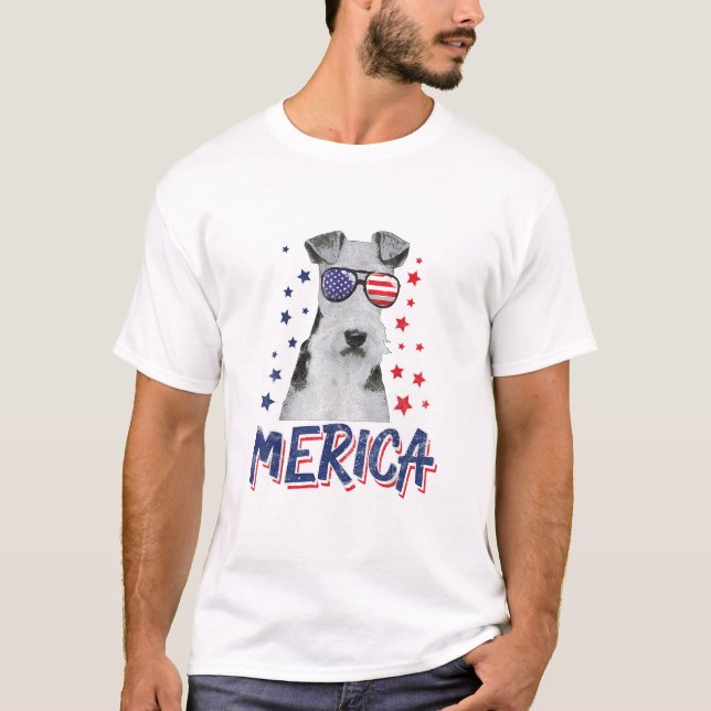 Merica Wire Fox Terrier Hund 4:e juli USA Gift T Shirt (Framsida)