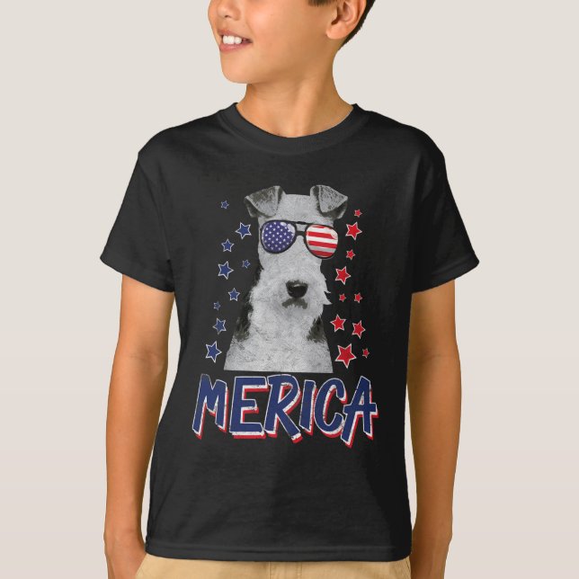 Merica Wire Fox Terrier Hund 4:e juli Usa Gift T Shirt (Framsida)