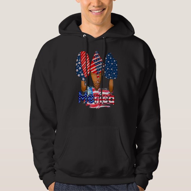 Merican 4:e juli Popsicle US American Flagga Pat Hoodie (Framsida)