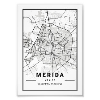 Merida - Mexico Ligth City Karta Fototryck