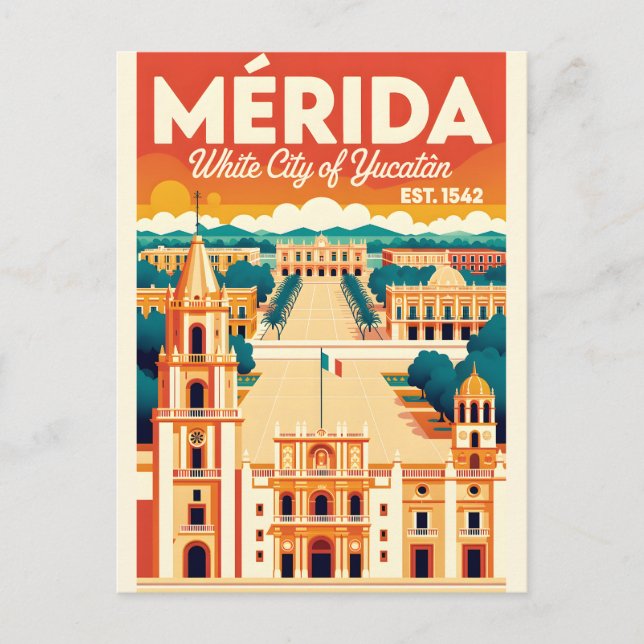 Mérida Mexiko Retro Resemålning Poster Konst Vykort (Framsida)