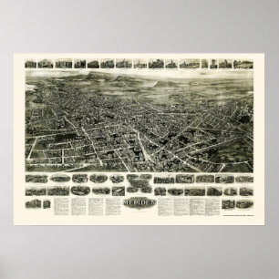 Meriden, CT Panoramic Karta - 1918 Poster