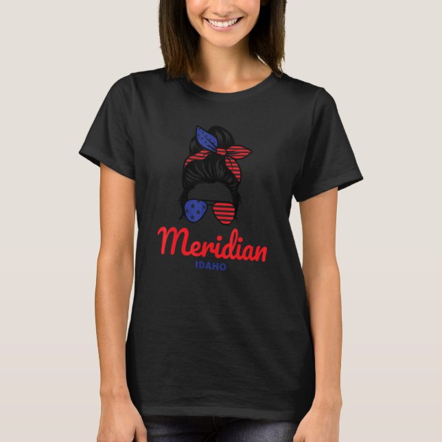 Meridian Idaho Retro Messy Bun T Shirt (Framsida)