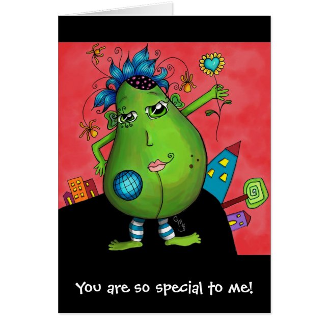 Meridianavokadot, är du så speciell till mig! hälsningskort (Framsidan)