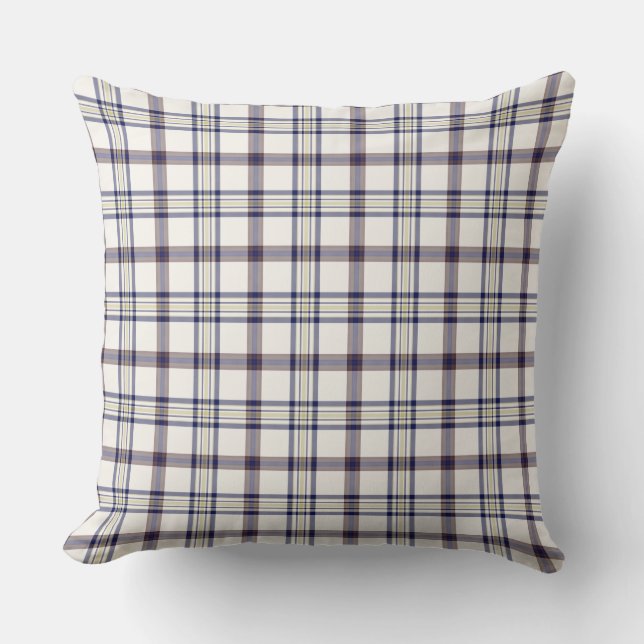 Merino White and Blue Zodiac Plaid Kudde (Framsida)