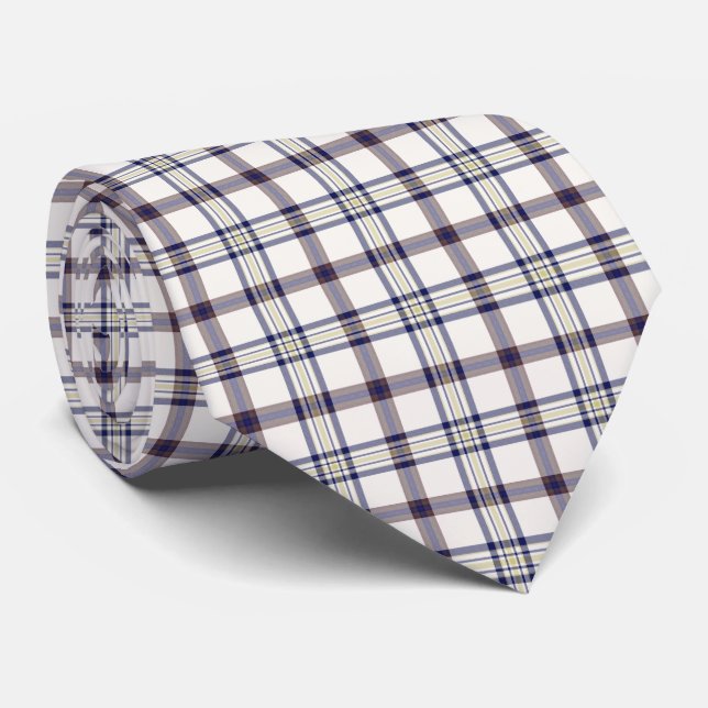 Merino White and Blue Zodiac Plaid Neck Tie Slips (Rullad)