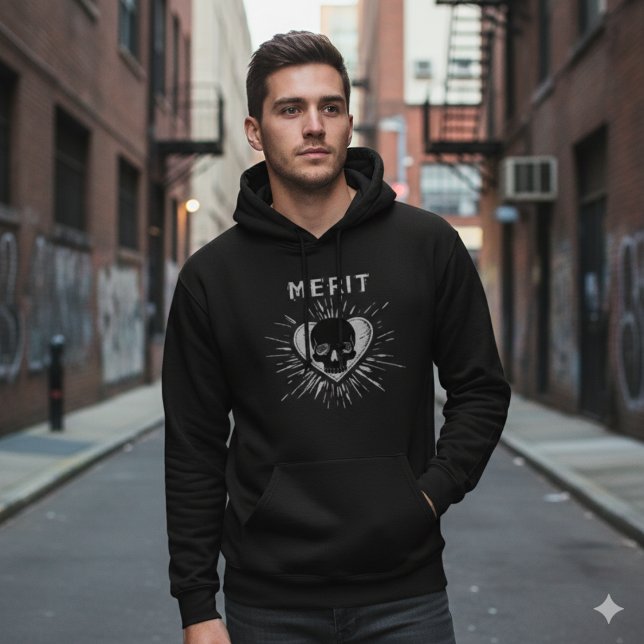 Merit Skull Heart Grunge Grafisk Hoodie (Skapare uppladdad)