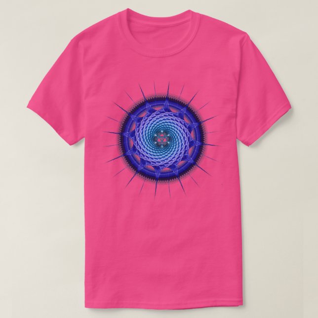 Merkaba Spiral Mandala Blue Fractal Geometry T Shirt (Design framsida)