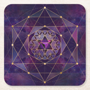 Merkabah i livets blomma - Helig Geometry Underlägg Papper Kvadrat
