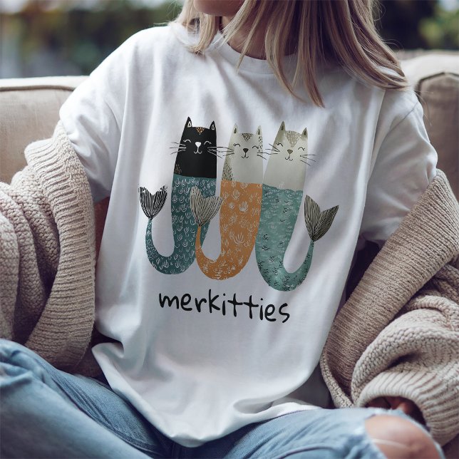 Merkitties Söta Katt-Sjöjungfru T-Shirt (Skapare uppladdad)
