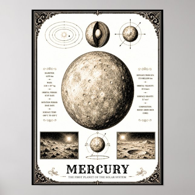 Merkurius Victorian Astronomi Diagram Poster (Framsidan)