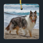 Merle Collie Hund vid Beach Julgransprydnad Keramik<br><div class="desc">Merle Collie-Hund vid Beach Ceramic Ornament</div>