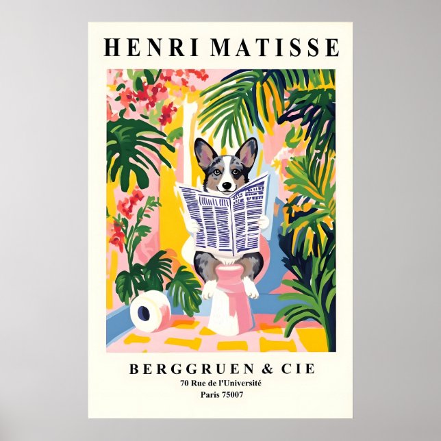 Merle Corgi på en toaletttryck - Matisse Badrum Poster (Framsidan)