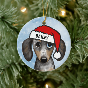 Merle Dapple Dachshund Personlig Namn Julgransprydnad Keramik