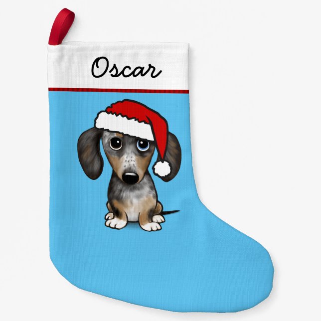 Merle Dapple Dachshund Santa Cute Hund Liten Julstrumpa (Framsidan)