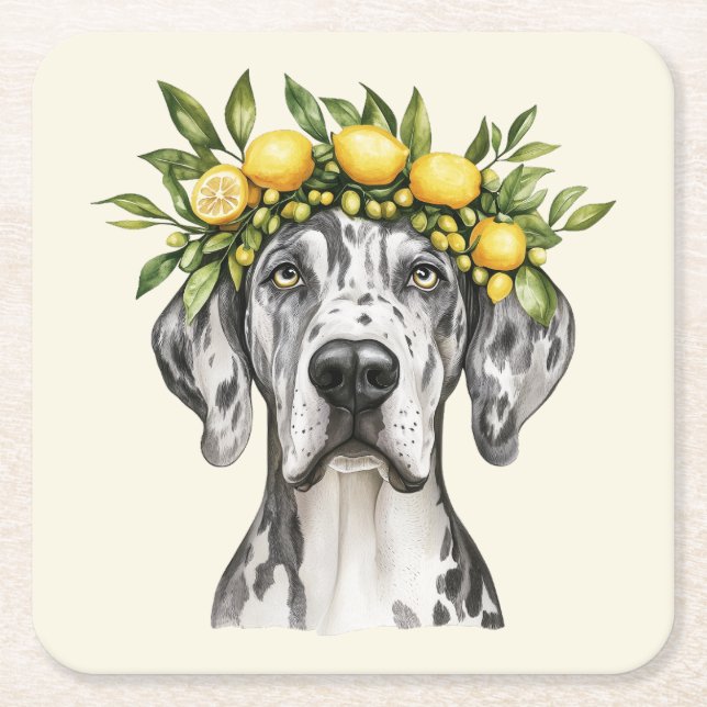 Merle Great dane Hund Lemon Krona Underlägg Papper Kvadrat (Framsidan)