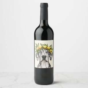 Merle Great dane Hund Lemon Krona Vinflaska Etikett