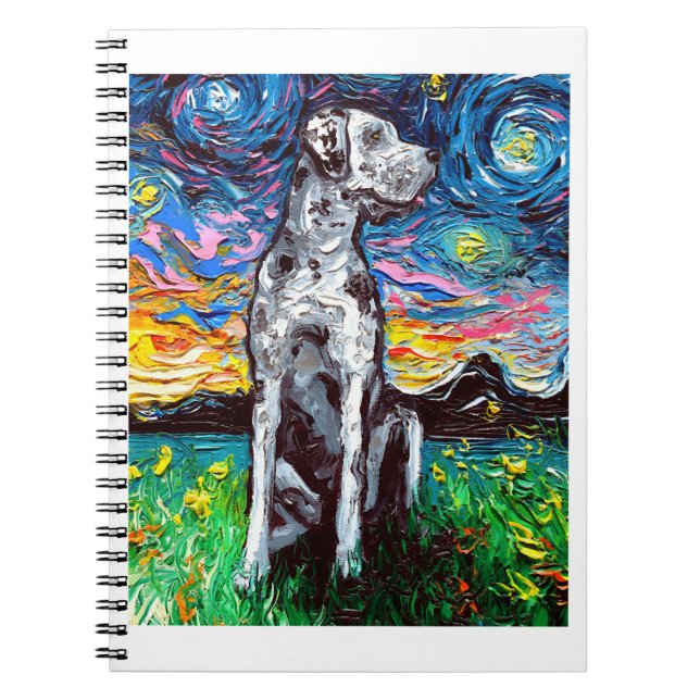 Merle Great dane Starry Night Impressionist Hund Anteckningsbok (Framsidan)