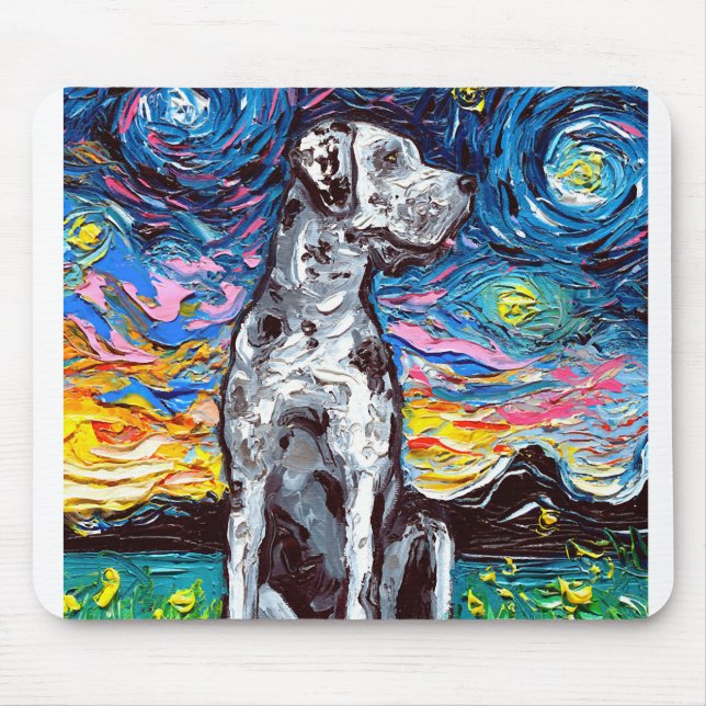 Merle Great dane Starry Night Impressionist Hund Musmatta (Framsidan)