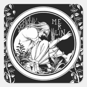 Merlin Art nouveau fantasi Fyrkantigt Klistermärke