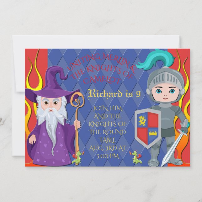 Merlin & Knight från Bord Camelot Inbjudan (Framsida)