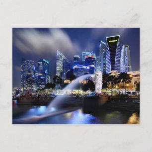 Merlion och Singapore Skyline Vykort