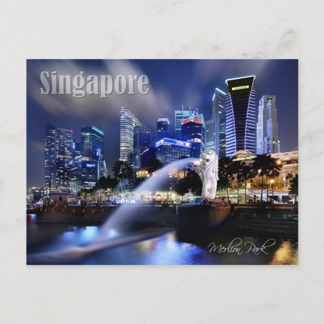 Merlion och Singapore Skyline Vykort (Framsida)