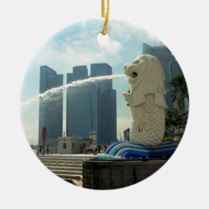 Merlion Sculpture Singapore Julgransprydnad Keramik