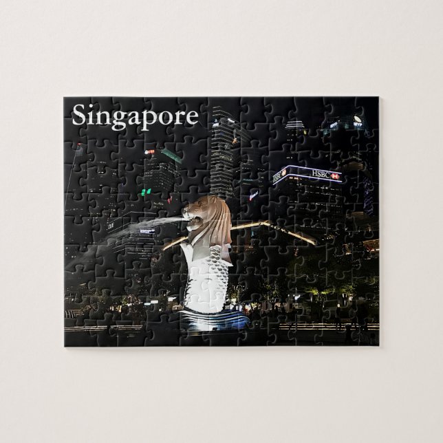 Merlion & Singapore Skyline #1-2 Jigszawa Puzzle Pussel (Horisontell)