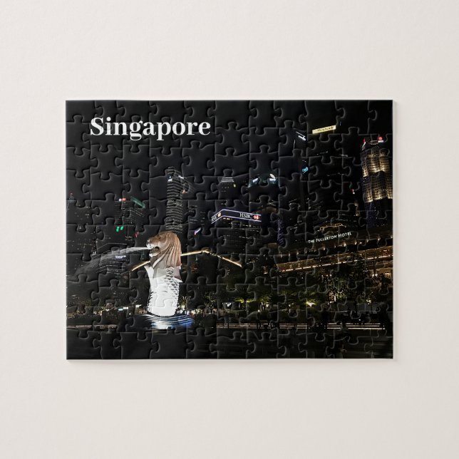 Merlion & Singapore Skyline #1 Jigszawa Puzzle Pussel (Horisontell)
