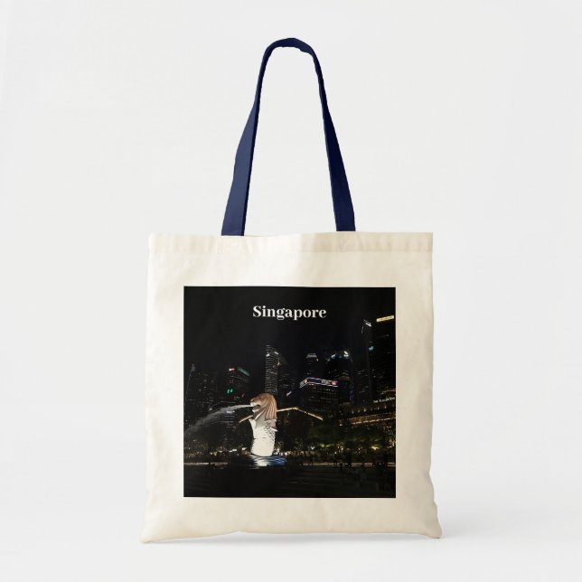 Merlion & Singapore Skyline #1 Tote Bag Tygkasse (Framsidan)