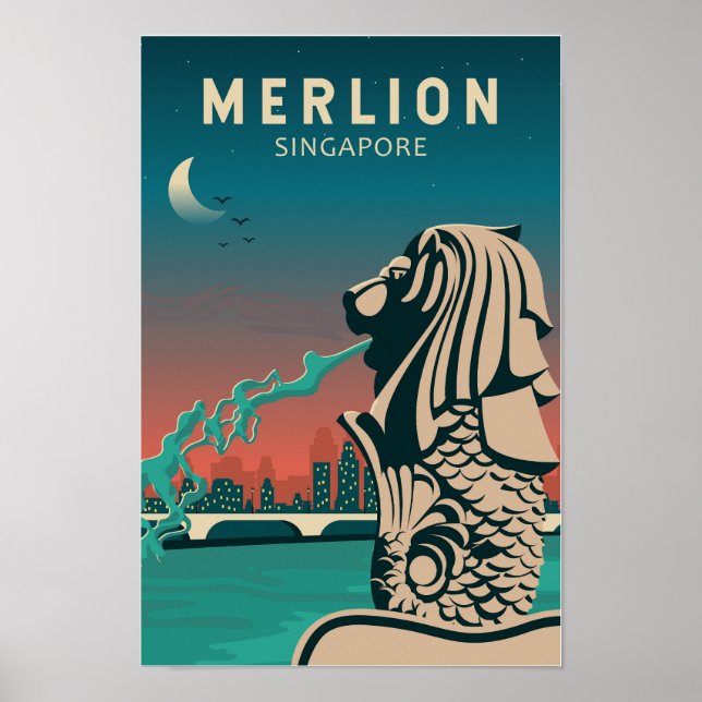 Merlion Singapore Travel Vintage Art Poster (Framsidan)
