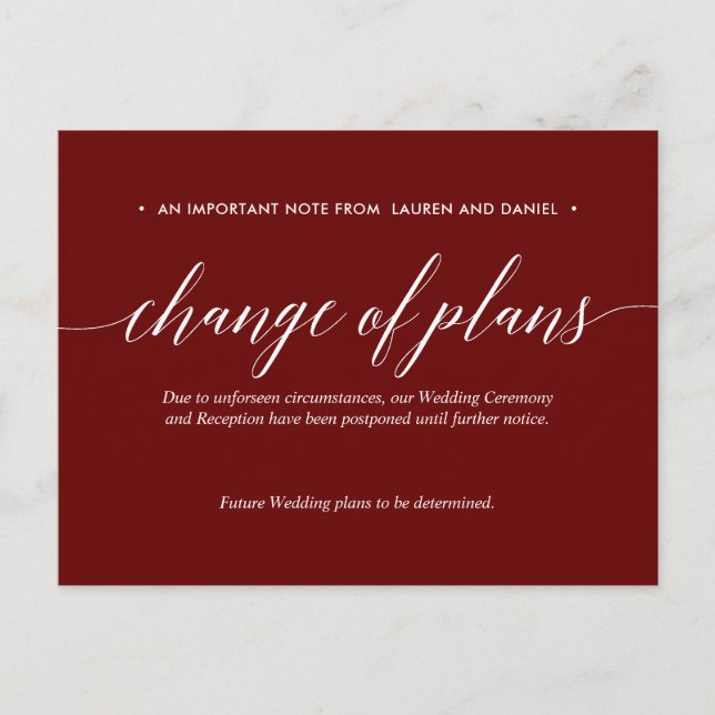 Merlot Ändring av planer Uppställd Inställd bröllo Meddelande Vykort (Framsida)