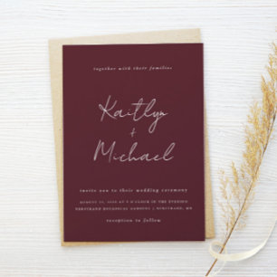 Merlot Bröllop Burgundy Modern Handskrift Inbjudningar