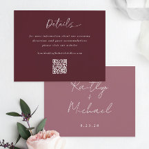 Merlot Bröllop Modern Handstil Detaljer QR-kod