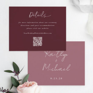 Merlot Bröllop Modern Handstil Detaljer QR-kod Tilläggskort