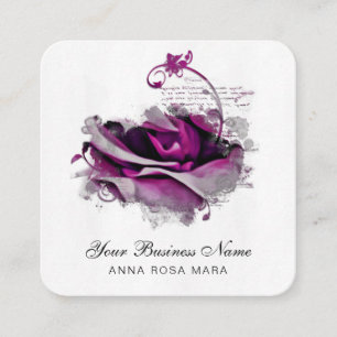 *~* Merlot Burgundy Logotyp QR Ro Blommigt Flower Fyrkantigt Visitkort