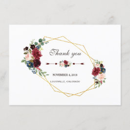 Merlot Marinblå Blommig Guld Ram Tack Kort