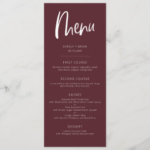 Merlot Modern Minimalist Bröllop Menu Meny