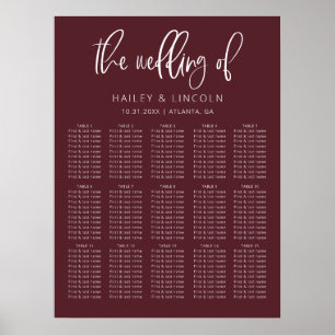 Merlot Modern Minimalist Bröllop-sätesdiagram Poster