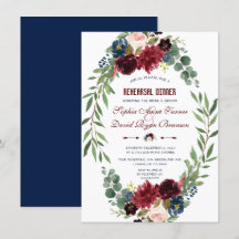 Merlot Navy Blue Blommigt Bloom Rehearsal Dinner