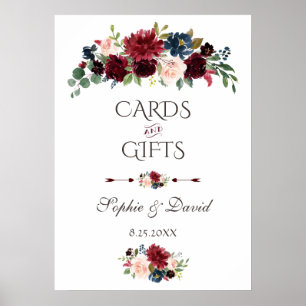 Merlot Navy Blue Blommigt Cards & Gifts Bröllop Poster