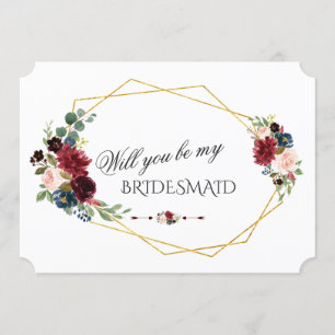 Merlot Navyblå Blommig Vill Du Vara Min Brudtjänar Inbjudningar