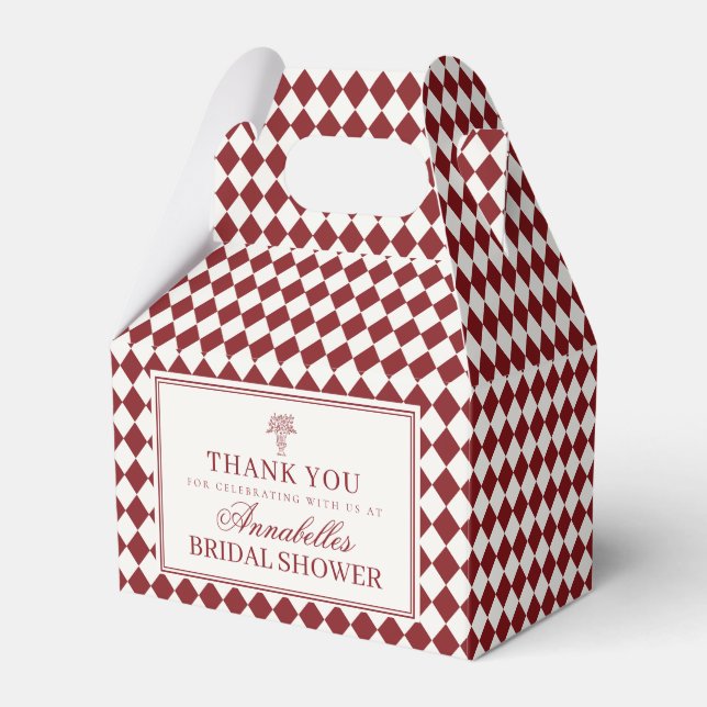 Merlot Red Harlequin Checkered Bridal Shower Presentaskar (Framsidan Sidan)