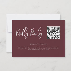 Merlot Red Modern Minimalist Bröllop QR-kod OSA Kort