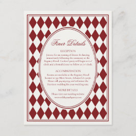 Merlot Röd Harlekin Rutigt Finare detaljer Bröllop Tilläggskort